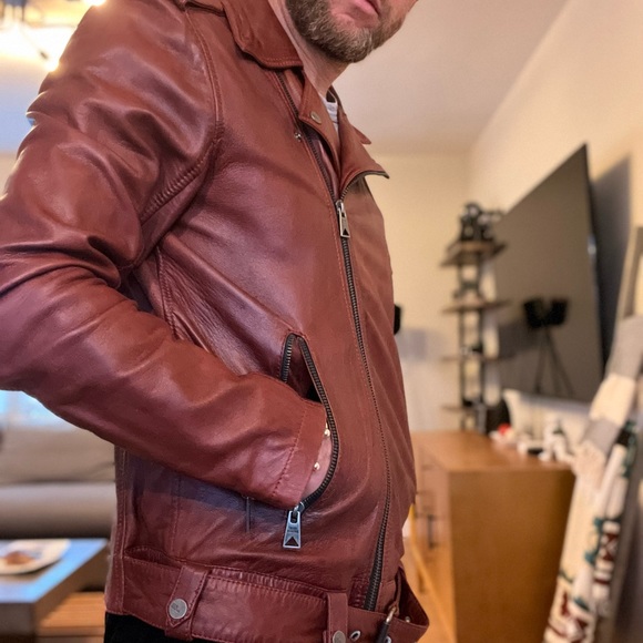 Shine Original Leather Jacket Men’s medium in red burgundy maroon - Picture 6 of 6